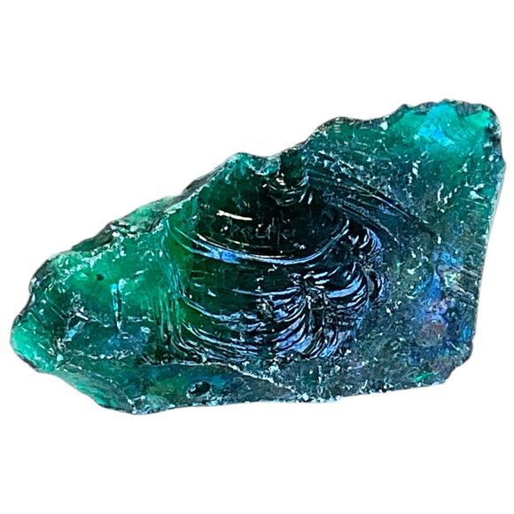 Emerald Green Layered Art Glass Cullet Glowing Manganese Slag Glass #4GM366 - Picture 2 of 7